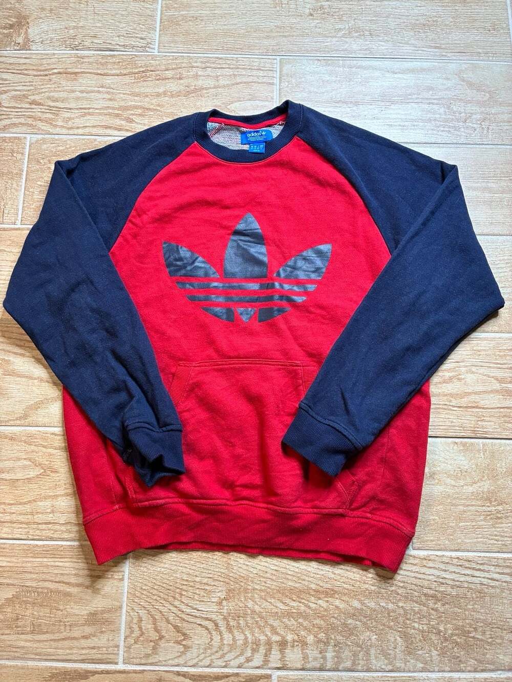 Adidas Trefoil Sweatshirt Size M Red Blue Raglan Vintage